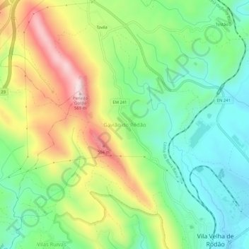 Carte topographique Gavião do Ródão, altitude, relief