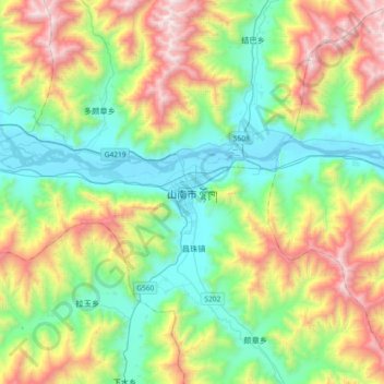 Carte topographique Shannan, altitude, relief