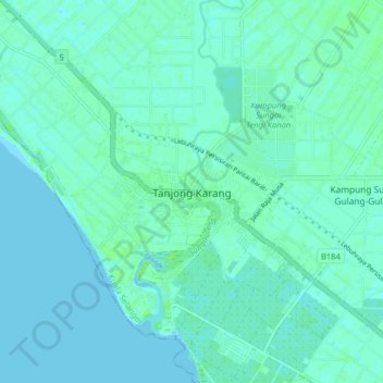 Carte topographique Tanjong Karang, altitude, relief