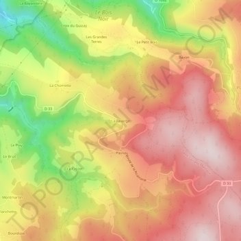 Carte topographique La Faverge, altitude, relief