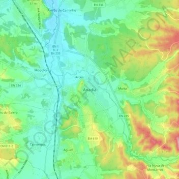 Carte topographique Anadia, altitude, relief