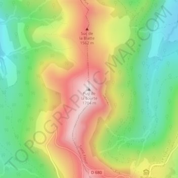 Carte topographique Puy de la Tourte, altitude, relief