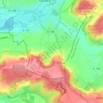 Carte topographique Boisgeloup, altitude, relief