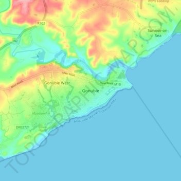 Carte topographique Gonubie, altitude, relief