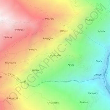 Carte topographique Nighuradin, altitude, relief