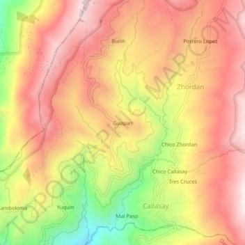 Carte topographique Guapan, altitude, relief
