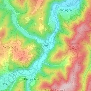 Carte topographique Liers, altitude, relief