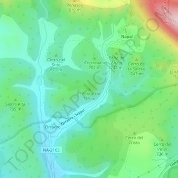 Carte topographique El Pontarrón, altitude, relief