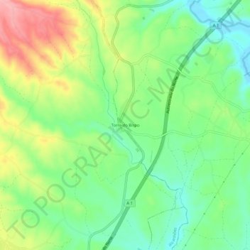 Carte topographique Torre do Bispo, altitude, relief