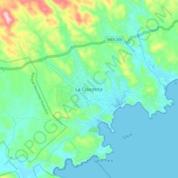 Carte topographique La Crucecita, altitude, relief