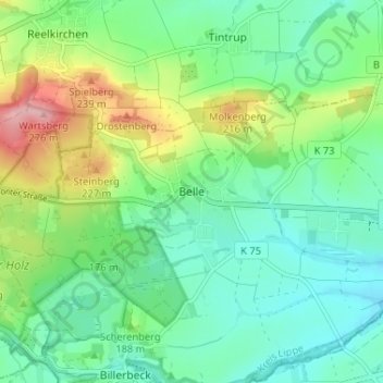 Carte topographique Belle, altitude, relief