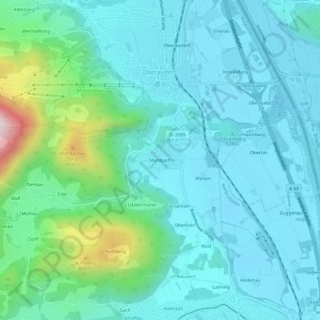 Carte topographique Mühlbach, altitude, relief