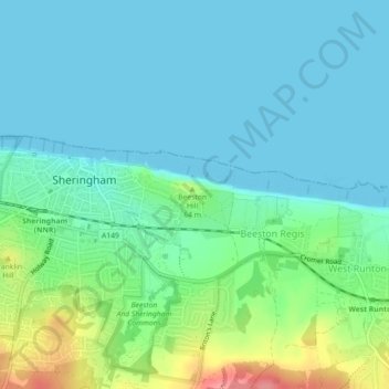 Carte topographique Beeston Bump, altitude, relief