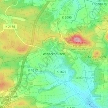 Carte topographique Winzerhausen, altitude, relief