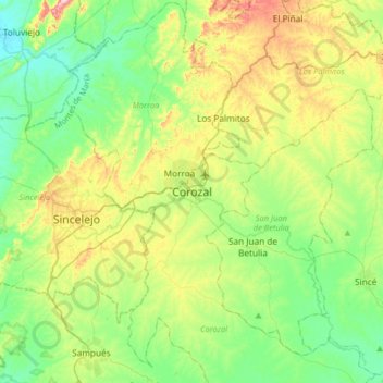 Carte topographique Corozal, altitude, relief