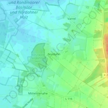 Carte topographique Nordahn, altitude, relief
