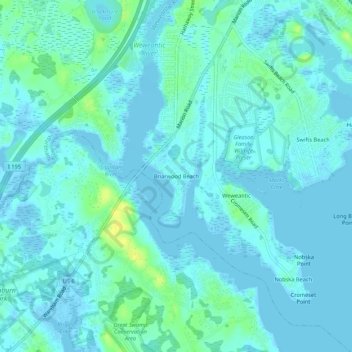 Carte topographique Briarwood Beach, altitude, relief