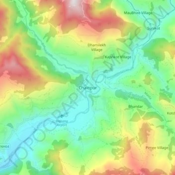 Carte topographique Chainpur, altitude, relief