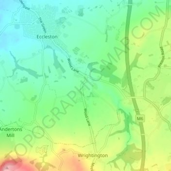 Carte topographique Heskin Green, altitude, relief