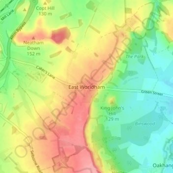Carte topographique East Worldham, altitude, relief