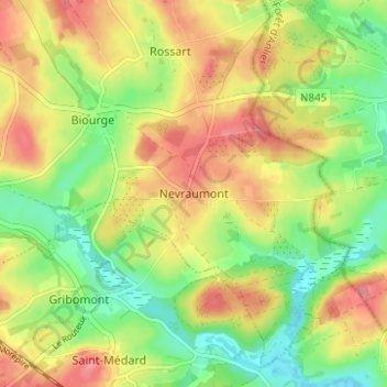 Carte topographique Nevraumont, altitude, relief