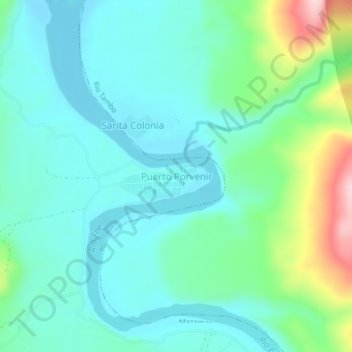 Carte topographique Puerto Porvenir, altitude, relief