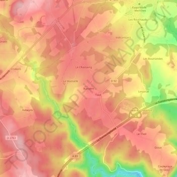 Carte topographique Bussière, altitude, relief