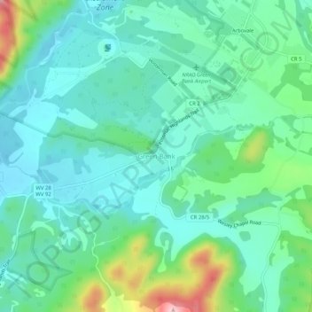Carte topographique Green Bank, altitude, relief