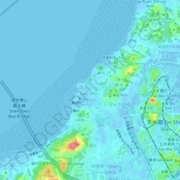 Carte topographique Lau Fau Shan, altitude, relief