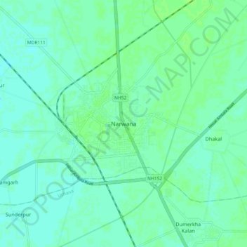 Carte topographique Narwana, altitude, relief