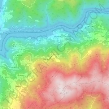 Carte topographique Gavinheiras, altitude, relief