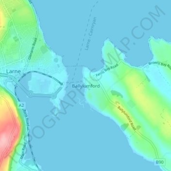 Carte topographique Ballylumford, altitude, relief