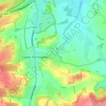Carte topographique Upper Farringdon, altitude, relief