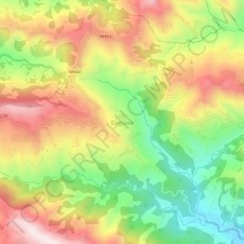Carte topographique Baguwa, altitude, relief