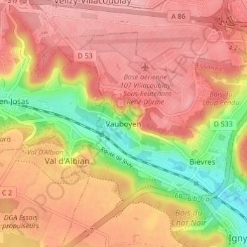 Carte topographique Vauboyen, altitude, relief