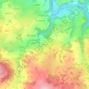 Carte topographique Villemalard, altitude, relief