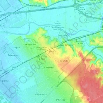 Carte topographique Acilia, altitude, relief