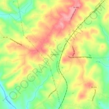 Carte topographique Evington, altitude, relief