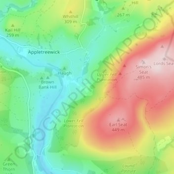 Carte topographique Howgill, altitude, relief