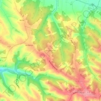 Carte topographique Les Camparnals, altitude, relief