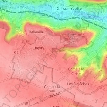 Carte topographique Les Prés Mouchards, altitude, relief