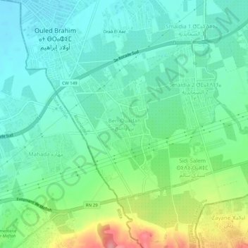 Carte topographique Ben Ouadah, altitude, relief