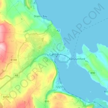 Carte topographique Larne, altitude, relief