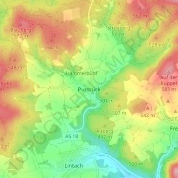 Carte topographique Pursruck, altitude, relief