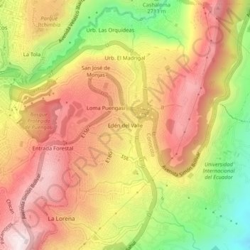 Carte topographique Edén del Valle, altitude, relief