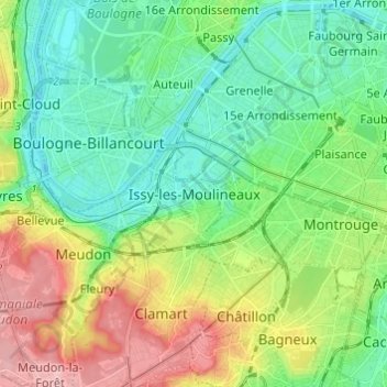 Carte topographique Issy-les-Moulineaux, altitude, relief