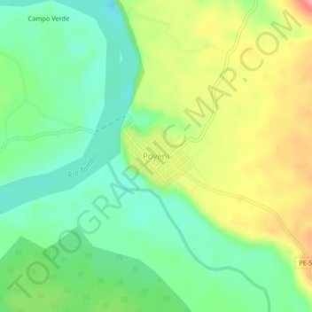 Carte topographique Poyeni, altitude, relief