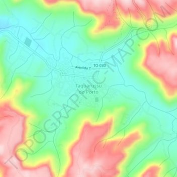 Carte topographique Taquarussu do Porto, altitude, relief