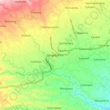 Carte topographique Singaparna, altitude, relief