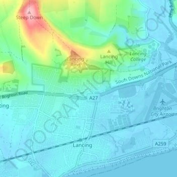 Carte topographique North Lancing, altitude, relief